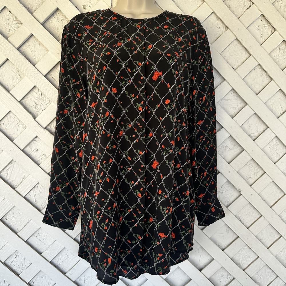 Equipment Femme Tunic Top 100% Silk Chain Link Floral Button Front Oversized S